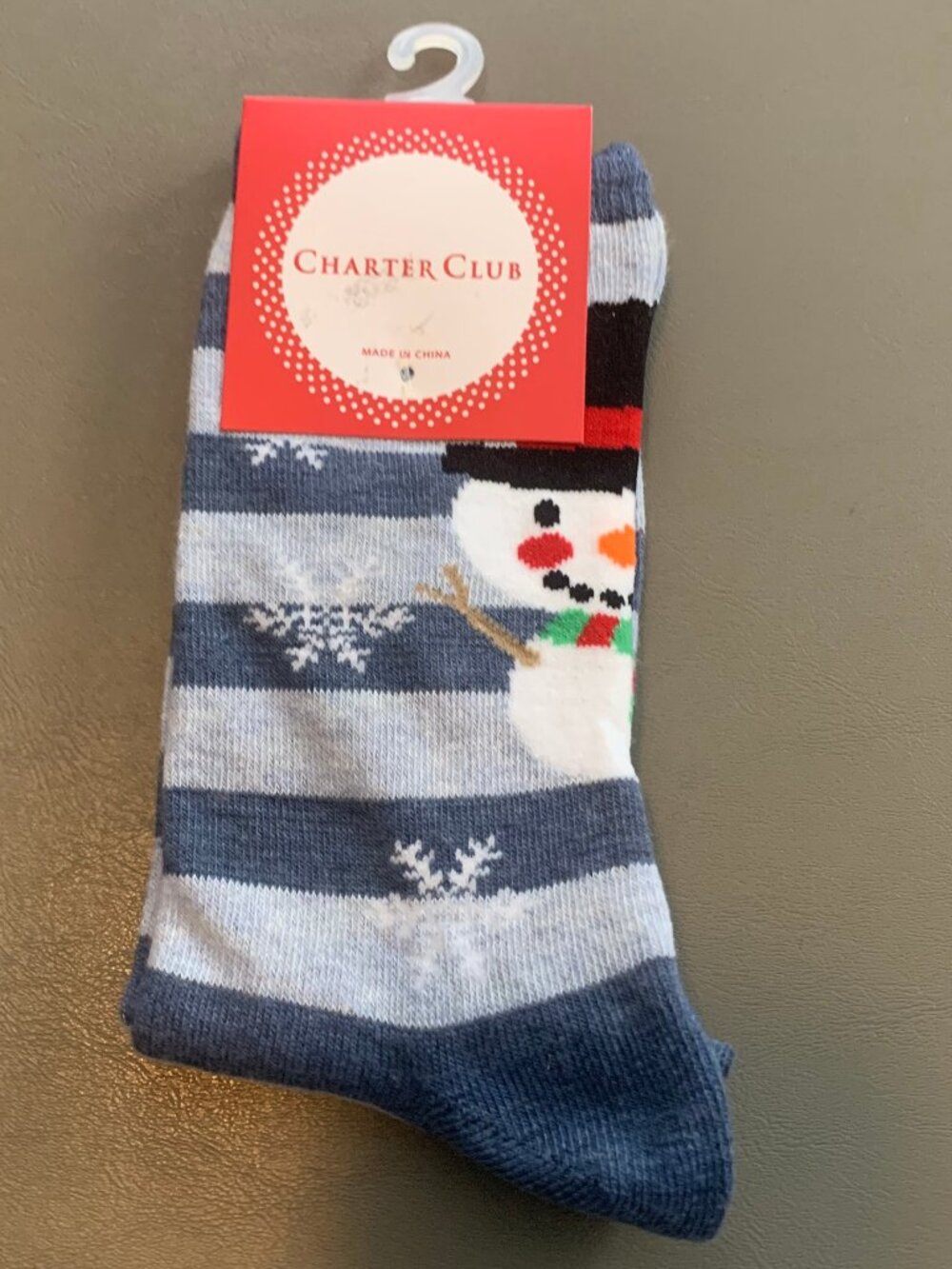 Charter Club Women's 1-Pair Crew Socks, Blue Stripe Christmas Snowman, One Size